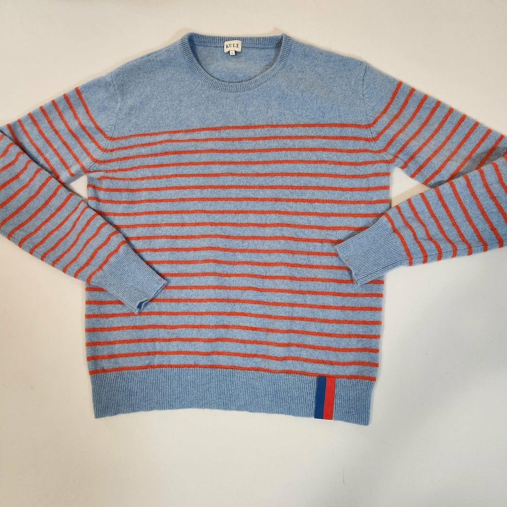 Kule Sophie Cashmere Pullover Crew Neck Sweater Jumper Blue Stripe Size Large